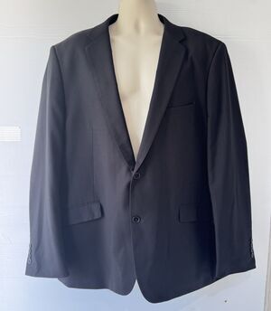 Lineage Mens 48R Black Solid Two Button Jacket Blazer Sport Coat Polyester